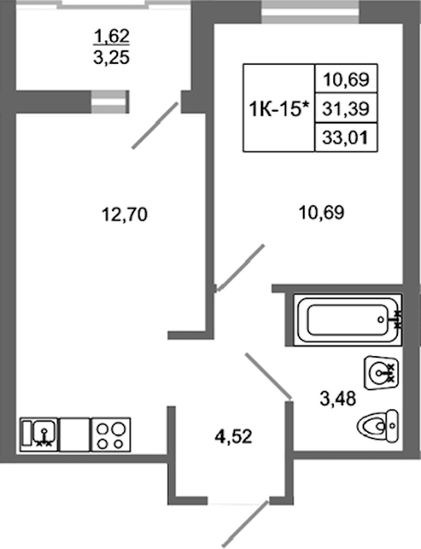 1-комнатная квартира 33.01 м², 10/17 эт., ЖК «Стороны Света 2»